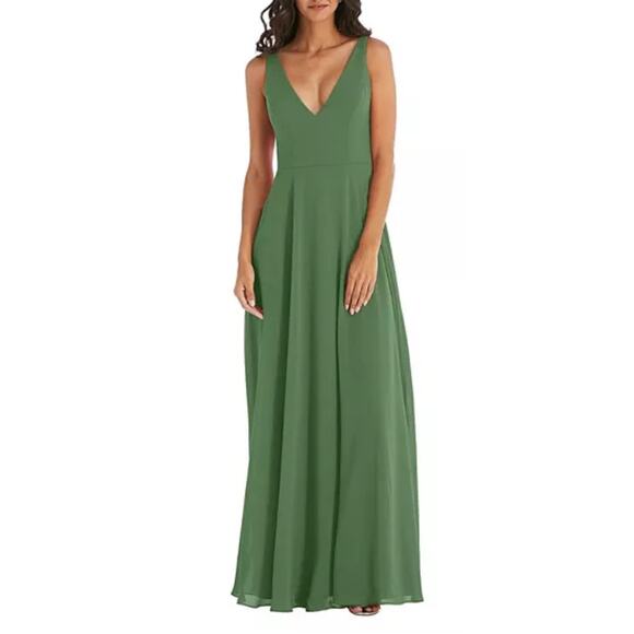 NWT After Six Deep V-Neck Chiffon Maxi‎ Dress Vineyard Green Size 8 R FLAW - Picture 1 of 13